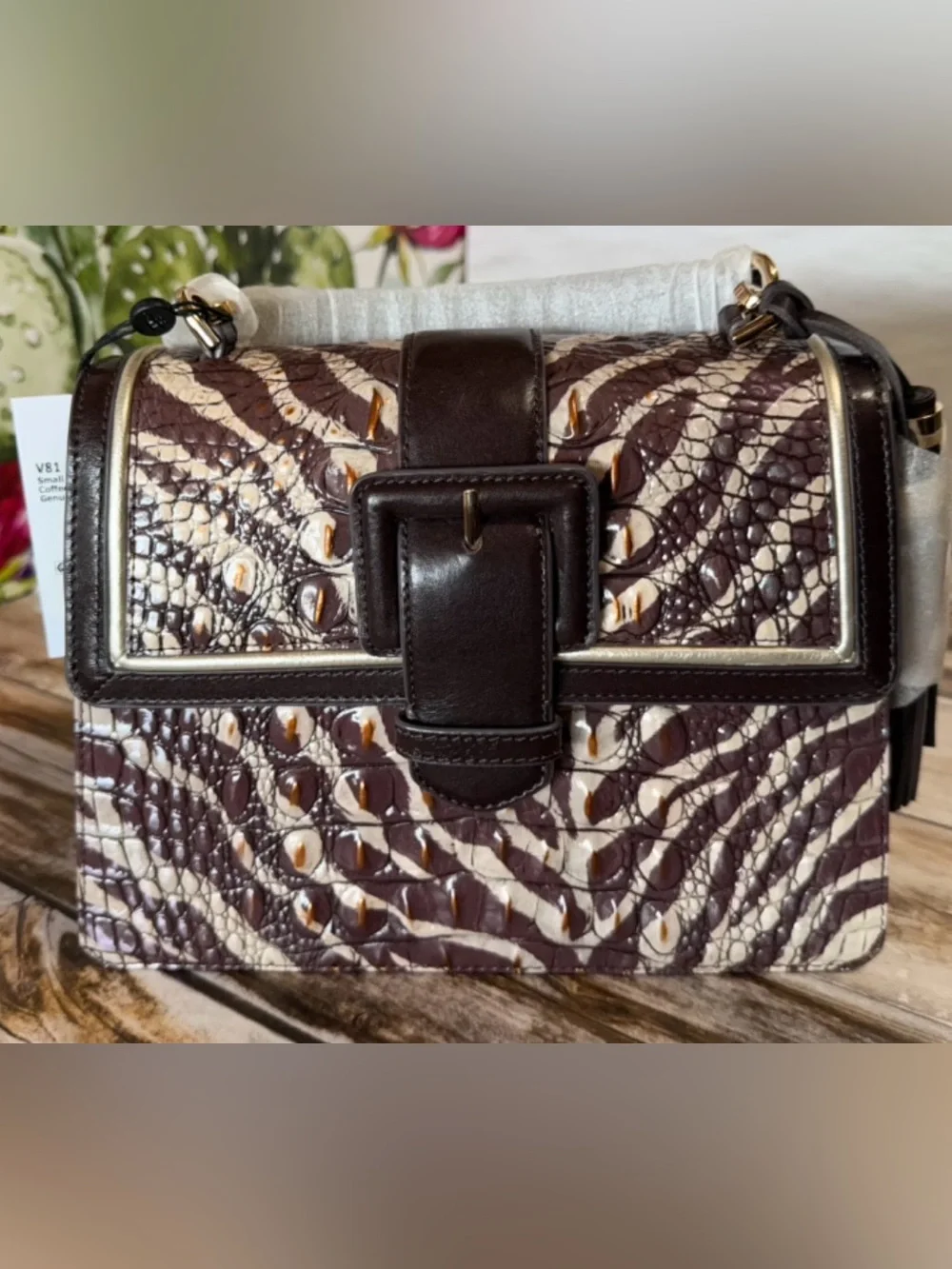 Brahmin Coffee Bengal Small Hallie Satchel Shoulder NWT Zebra Animal print HTF